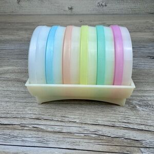 Vintage Tupperware Wagon Wheel Coaster Set of 6 with Caddy Pastel Colors